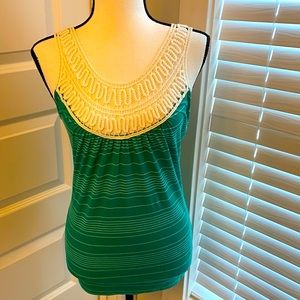 Threads || Green/cream striped tank with lace top